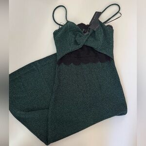 Current Air Dark Green Dress with Black Lace Detail